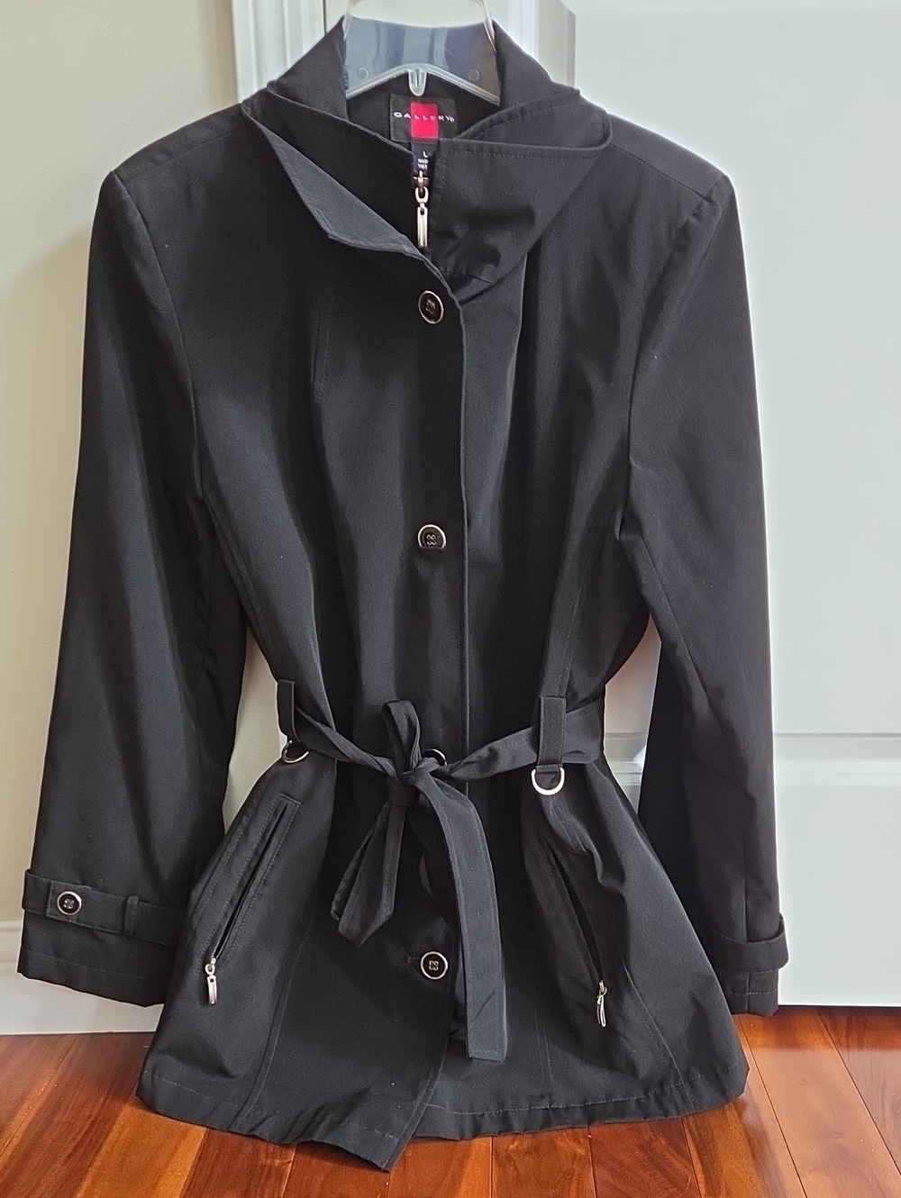 Gallery Black Women's Belted Trench Coat